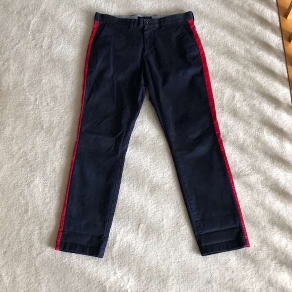 Limited Edition Tommy Hilfiger Navy w/ Red Stripe Slim Stretch Chinos - Picture 2 of 10